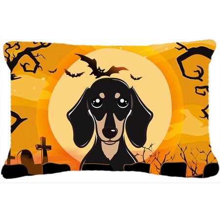 Carolines Treasures Halloween Smooth Black And Tan Dachshund Fabric Decorative Pillow BB1773PW1216